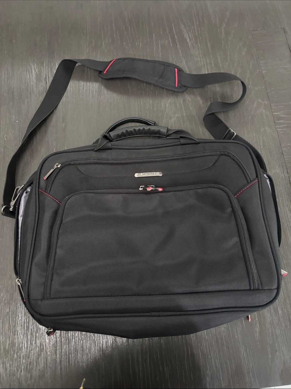 Samsonite Black Laptop Briefcase with Red Stitch Accents